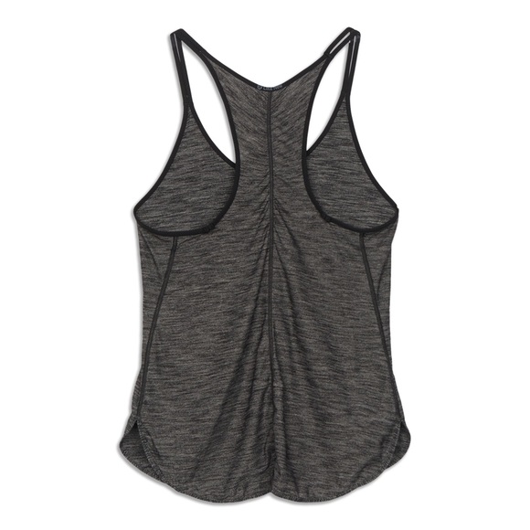 LULULEMON WHAT THE SPORT SINGLET TANK HEATHERED BLACK 2 RUCHED BACK CURVED HEM - Picture 5 of 8